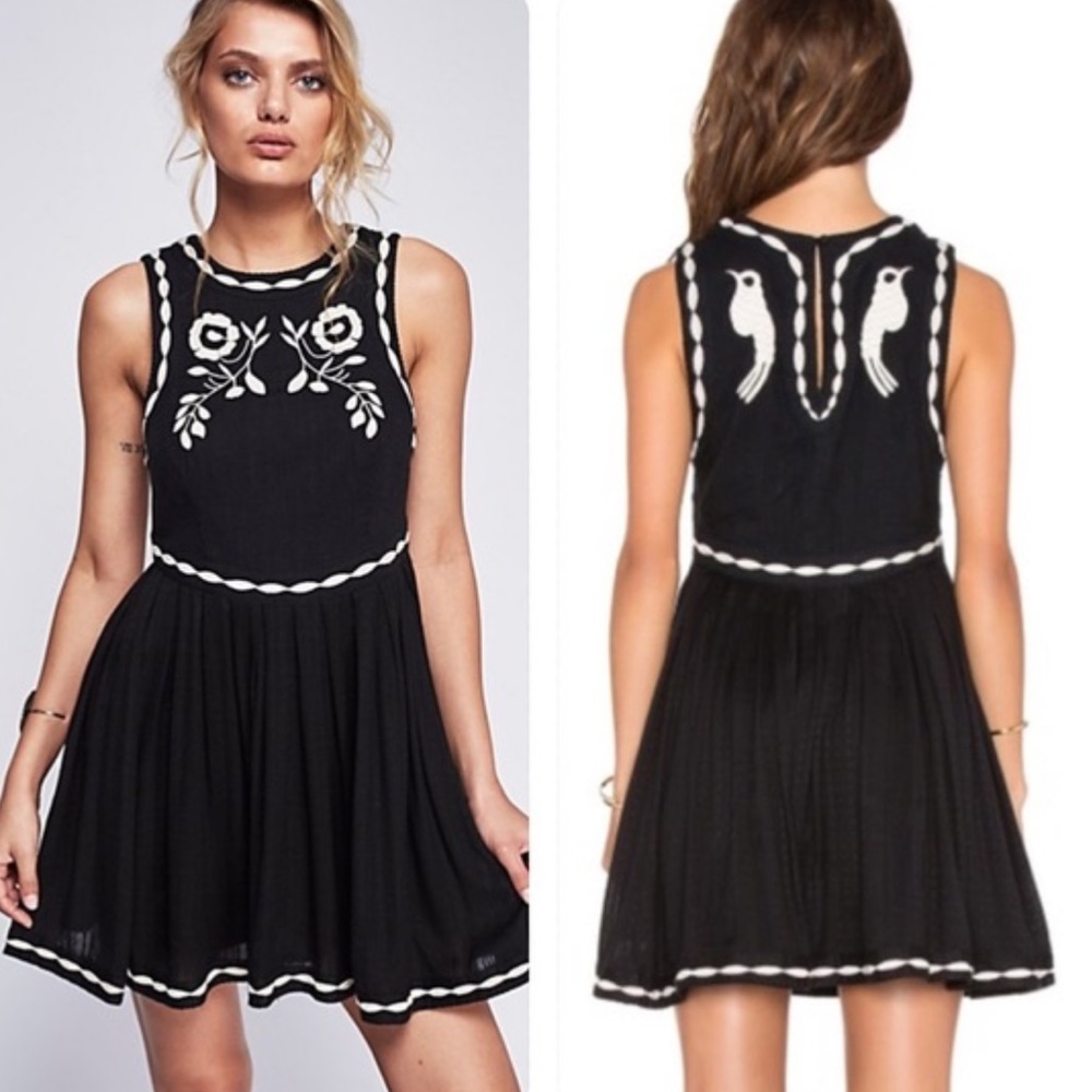 Free People Embroidered Dress with Bird and Floral Detailing